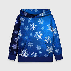 Толстовка-худи детская Новый Год Снежинки, цвет: 3D-синий