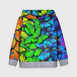 Толстовка-худи детская Радужные бабочки, цвет: 3D-меланж