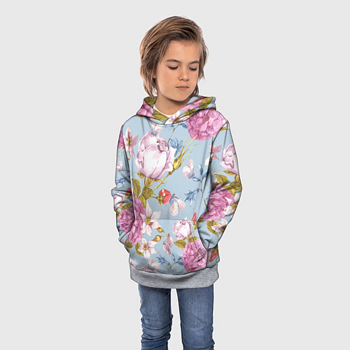 Детская толстовка Цветы / 3D-Меланж – фото 3