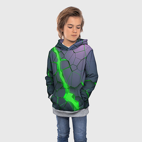 Детская толстовка ЗЕЛЕНЫЙ РАЗЛОМ 3Д РАЗЛОМ / 3D-Меланж – фото 3