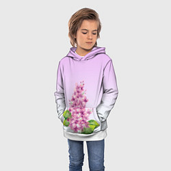 Толстовка-худи детская Акварельная сирень, цвет: 3D-белый — фото 2