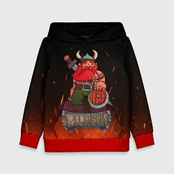 Толстовка-худи детская Valheim викинг в огне, цвет: 3D-красный