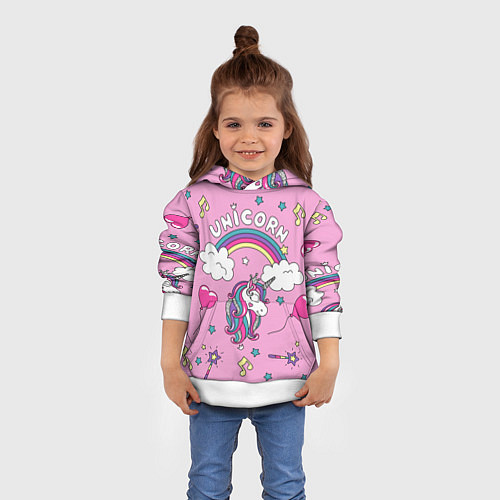 Детская толстовка Единорог Радужный / 3D-Белый – фото 4