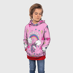 Толстовка-худи детская Единорог Радужный, цвет: 3D-красный — фото 2