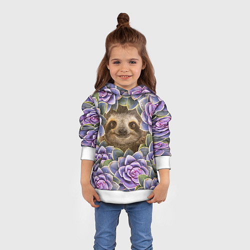 Детская толстовка Ленивец среди цветов / 3D-Белый – фото 4