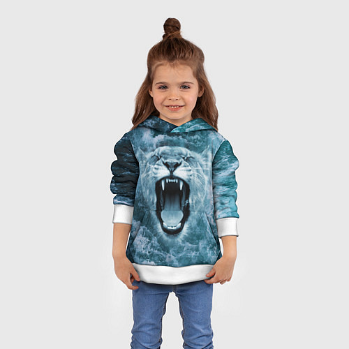 Детская толстовка Львица в бушующих волнах / 3D-Белый – фото 4