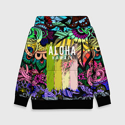 Толстовка-худи детская АЛОХА ГАВАЙИ ALOHA HAWAII, цвет: 3D-черный