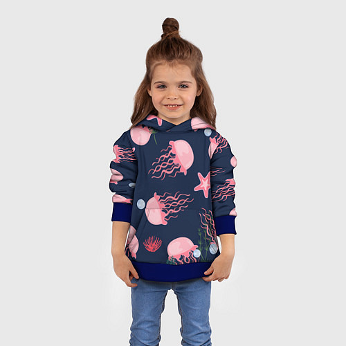 Детская толстовка Розовые медузы / 3D-Синий – фото 4