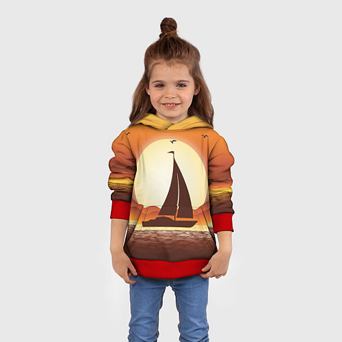 Детская толстовка Кораблик на закате / 3D-Красный – фото 4