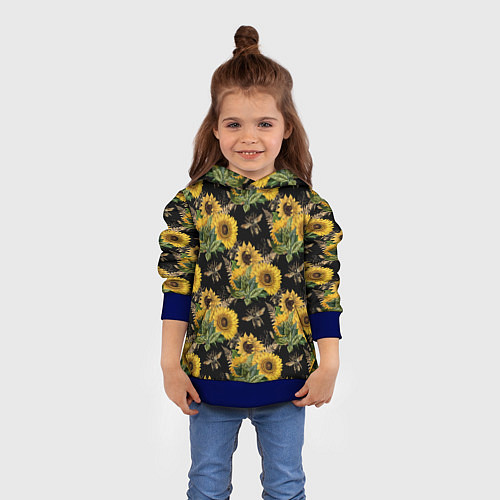 Детская толстовка Fashion Sunflowers and bees / 3D-Синий – фото 4