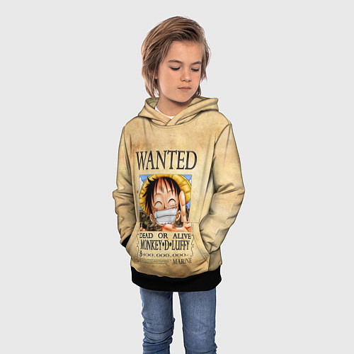 Детская толстовка Манки Д Луффи в розыске One Piece / 3D-Черный – фото 3