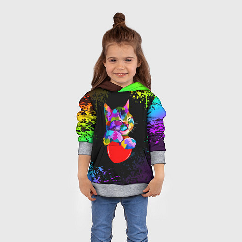 Детская толстовка РАДУЖНЫЙ КОТИК RAINBOW KITTY / 3D-Меланж – фото 4