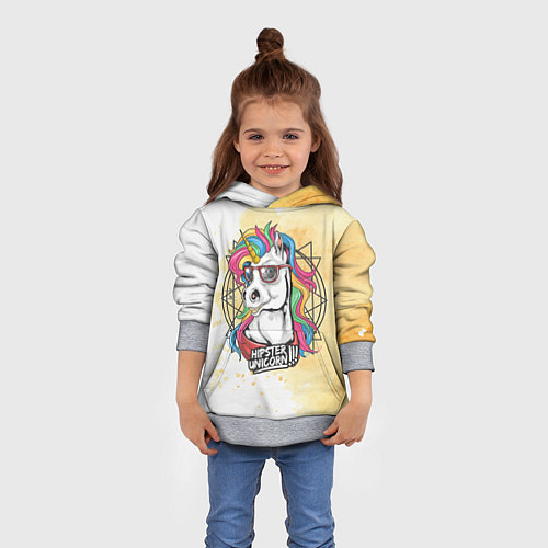 Детская толстовка Hipster unicorn / 3D-Меланж – фото 4