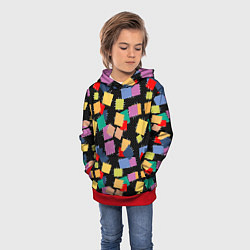 Толстовка-худи детская Заплатки на черном фоне, цвет: 3D-красный — фото 2