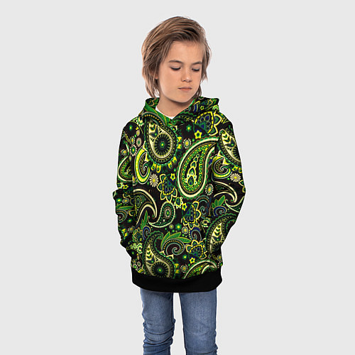 Детская толстовка Ярко зеленые славянские узоры / 3D-Черный – фото 3
