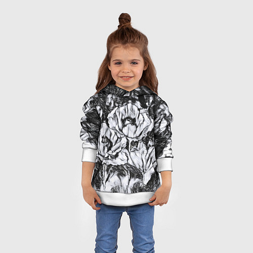Детская толстовка Черно-белый узор Маки / 3D-Белый – фото 4