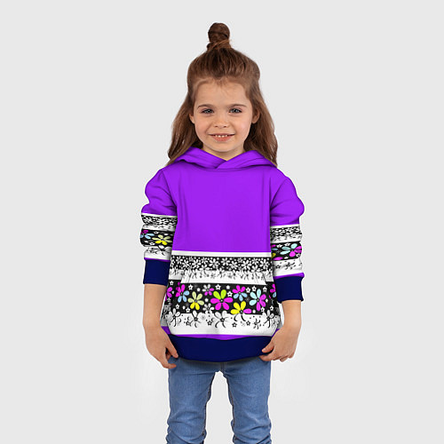 Детская толстовка Яркий фиолетовый цветочный / 3D-Синий – фото 4