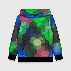 Толстовка-худи детская Разноцветный геометрический уз, цвет: 3D-черный