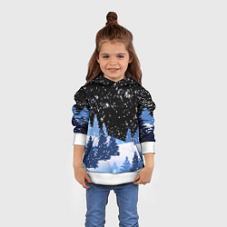 Толстовка-худи детская Снежная ночь в зимнем лесу, цвет: 3D-белый — фото 2