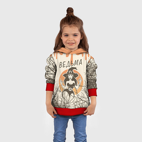 Детская толстовка Ведьма в шляпе / 3D-Красный – фото 4
