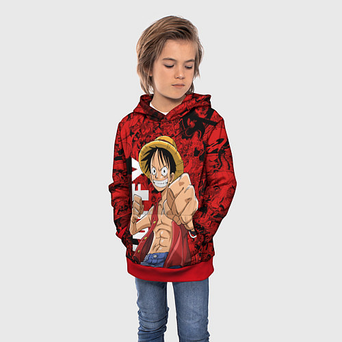 Детская толстовка Манки Д Луффи, One Piece / 3D-Красный – фото 3