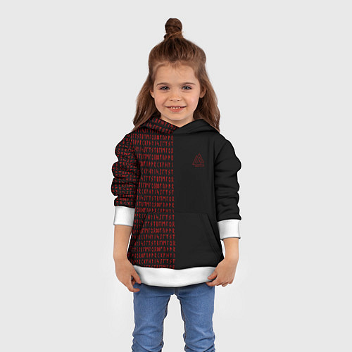 Детская толстовка ВАЛЬКНУТ РУНИЧЕСКИЙ АЛФАВИТ / 3D-Белый – фото 4