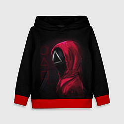 Толстовка-худи детская ИГРА В КАЛЬМАРА, СТРАЖ ТРЕУГОЛЬНИК, ФИГУРЫ ИГРЫ, цвет: 3D-красный