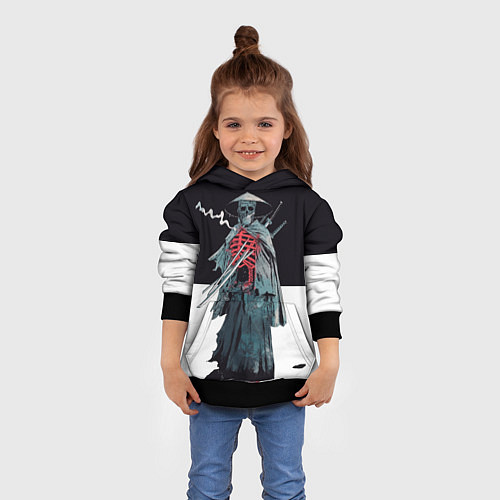 Детская толстовка Скелет Самурай с трубкой на черно белом фоне / 3D-Черный – фото 4