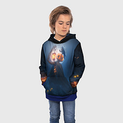 Толстовка-худи детская ТЫКВИННЫЙ МОНСТР В ТУМАНЕ ХЕЛЛОУИН, цвет: 3D-синий — фото 2