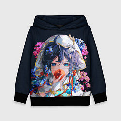 Толстовка-худи детская Venti gi ест яблоко Genshin impact Геншин Импакт, цвет: 3D-черный