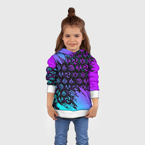 Детская толстовка GENSHIN NEON PATTERN SYMBOL НЕОН ЭМБЛЕМЫ / 3D-Белый – фото 4