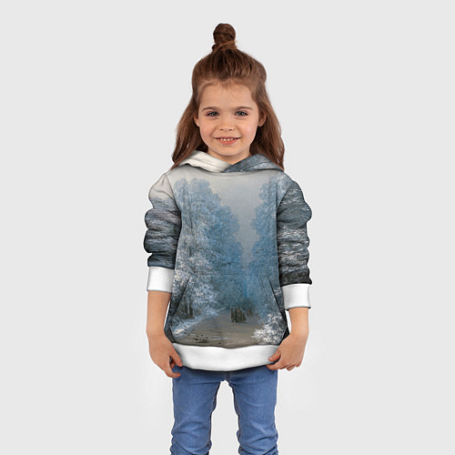 Детская толстовка Зимний пейзаж картина маслом / 3D-Белый – фото 4