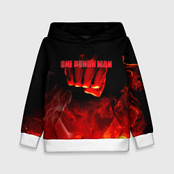 Толстовка-худи детская Кулак One Punch-Man в огне, цвет: 3D-белый