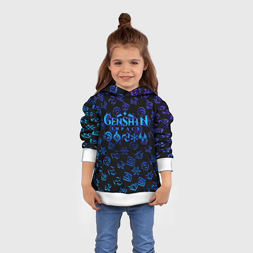 Детская толстовка Genshin Impact NEON PATTERN SYMBOL / 3D-Белый – фото 4