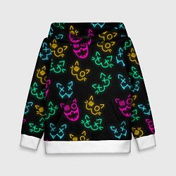 Толстовка-худи детская НЕОНОВЫЕ КОТИКИ NEON FACES CATS, цвет: 3D-белый