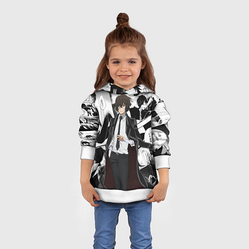 Детская толстовка Дазай Осаму на фоне манги / 3D-Белый – фото 4