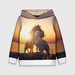 Толстовка-худи детская Лошади на закате, цвет: 3D-белый