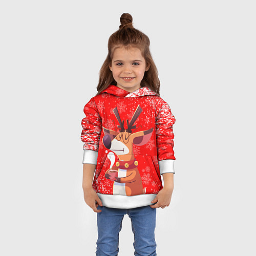 Детская толстовка НОВОГОДНИЙ ОЛЕНЬ И ЧАШКА КОФЕ / 3D-Белый – фото 4