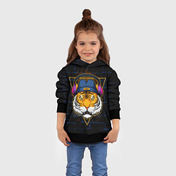 Толстовка-худи детская Тигр в наушниках SWAG, цвет: 3D-черный — фото 2