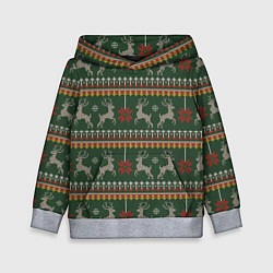 Толстовка-худи детская Новогодний свитер c оленями 1, цвет: 3D-меланж