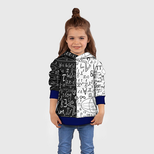 Детская толстовка ЧЁРНО БЕЛЫЕ ФОРМУЛЫ ФИЗИКА МАТЕМАТИКА / 3D-Синий – фото 4