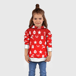 Толстовка-худи детская Новогодний узор красный градиент, цвет: 3D-белый — фото 2