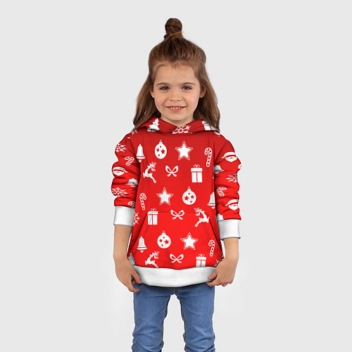 Детская толстовка Новогодний узор красный градиент / 3D-Белый – фото 4