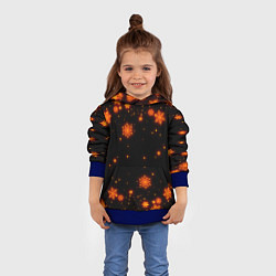 Толстовка-худи детская ОГНЕННЫЕ НОВОГОДНИЕ СНЕЖИНКИ НЕОН, цвет: 3D-синий — фото 2
