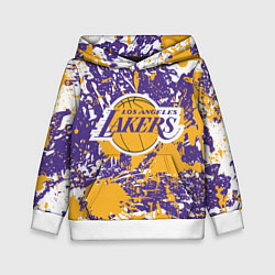 Толстовка-худи детская LAKERS ФИРМЕННЫЕ ЦВЕТА БРЫЗГИ КРАСОК LA, цвет: 3D-белый