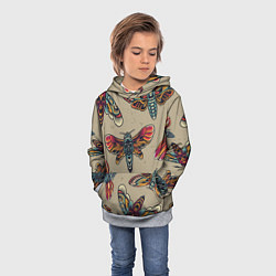 Толстовка-худи детская Мотыльки-черепа, цвет: 3D-меланж — фото 2