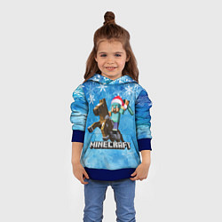 Толстовка-худи детская НОВЫЙ ГОД В МАЙНКРАФТ, СНЕЖИНКИ, 2022, цвет: 3D-синий — фото 2