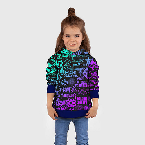 Детская толстовка ЛОГОТИПЫ РОК ГРУПП НЕОН ROCK NEON / 3D-Синий – фото 4
