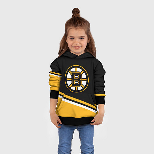 Детская толстовка Бостон Брюинз, Boston Bruins Диагональные полосы / 3D-Черный – фото 4