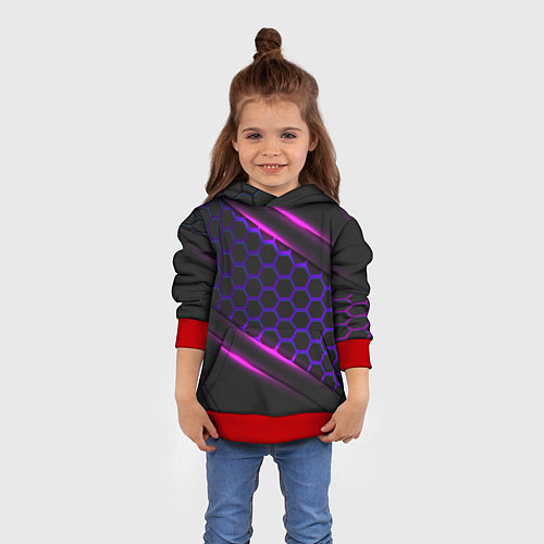 Детская толстовка НЕОНОВЫЕ СОТЫ И ЛИНИИ - NEON / 3D-Красный – фото 4